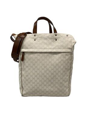 Gucci Shoulder Bag GG Pattern Ivory Dark Brown 2-Way Leather